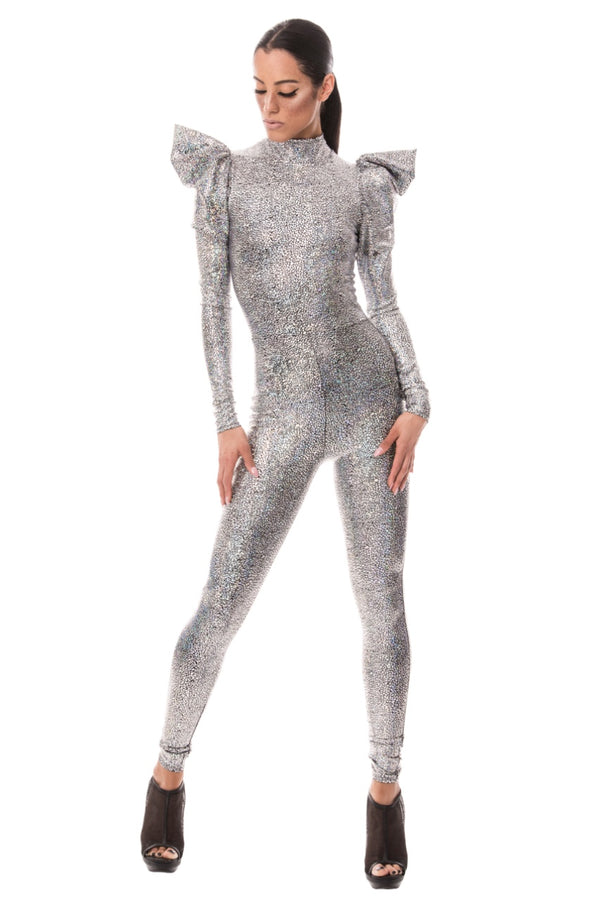 Signature Long Sleeve Catsuit, Silver