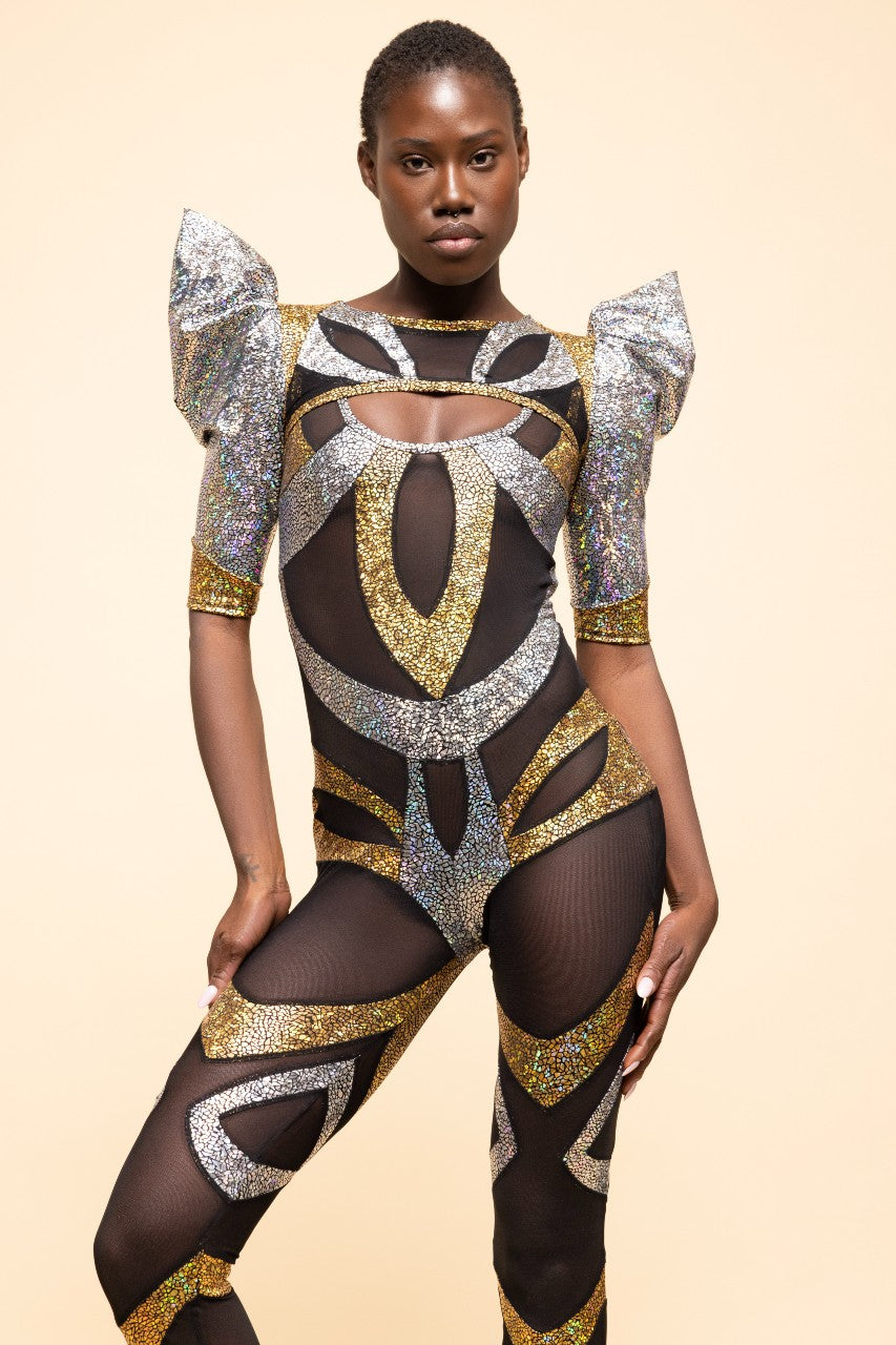 Futuristic Gold & Silver Catsuit – Lena Quist