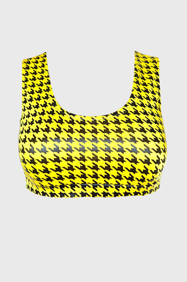 Mini Crop Top, Black/Yellow Dogtooth
