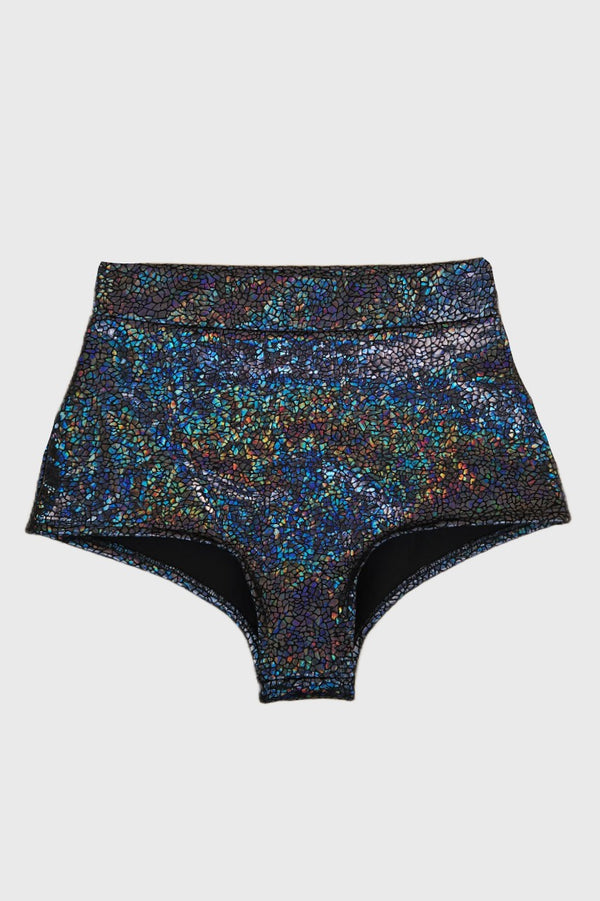 High Waist Micro Shorts, Black Holographic