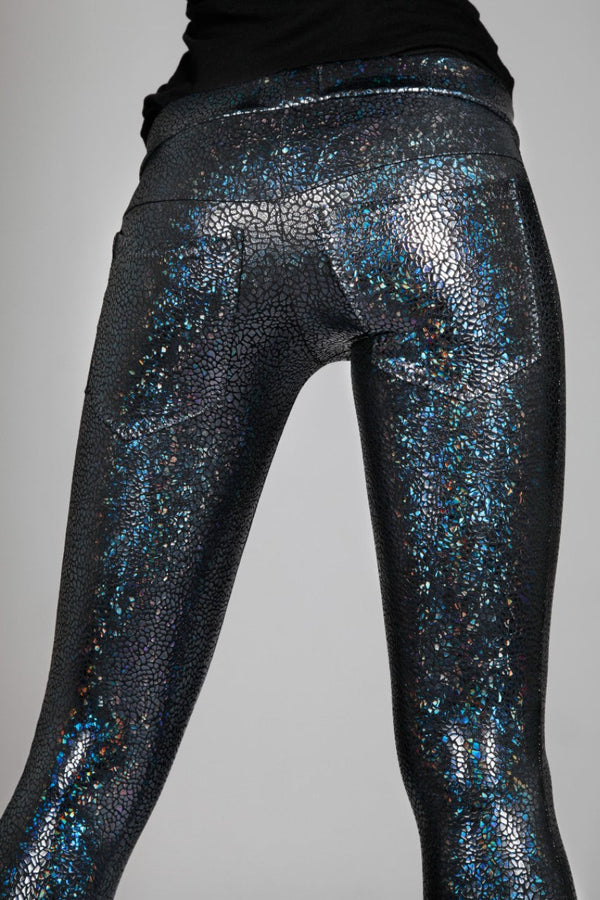 Jeans Back Leggings, Black Holographic, RTS