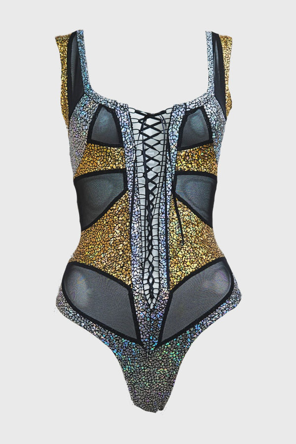 Futuristic Lace-Up Bodysuit, OOAK