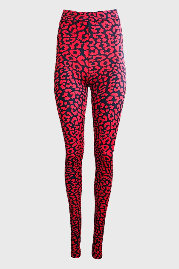 Red/Black Leopard High-Waist Leggings