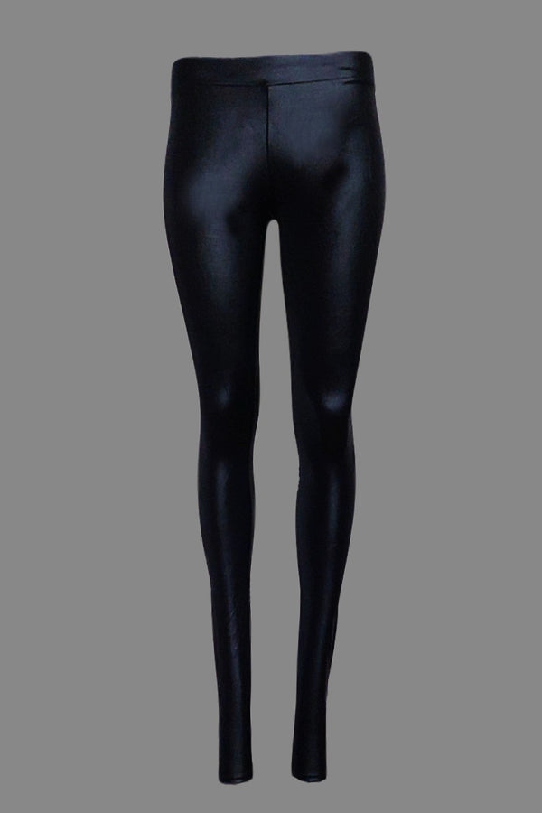 Shiny Black Low-Waist Leggings