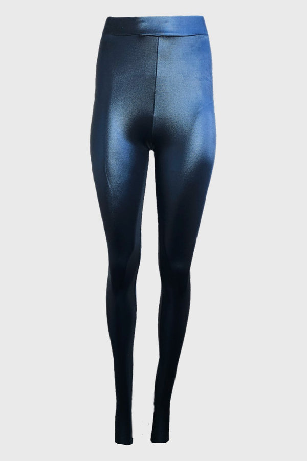 Shiny Black High-Waist Leggings