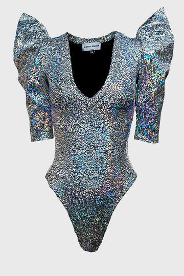 Signature Thong Bodysuit, Silver