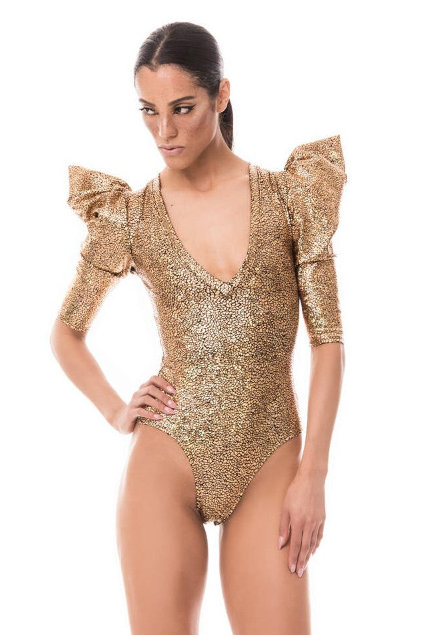 Signature Thong Bodysuit, Gold