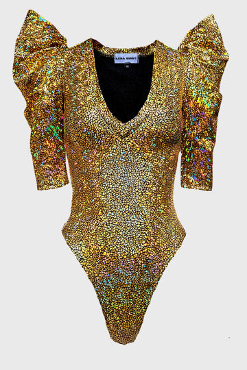 Signature Thong Bodysuit, Gold