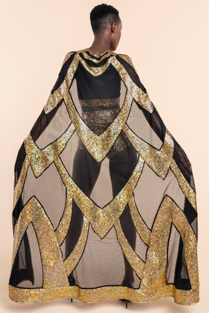 Egyptian Goddess Couture Cape Top | Gold Black Art Deco Cape 