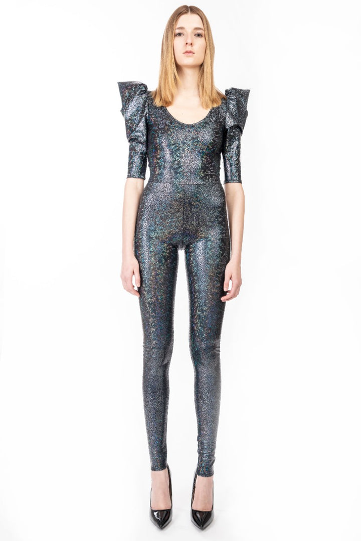 Black Holographic Catsuit | Futuristic Circus Costume