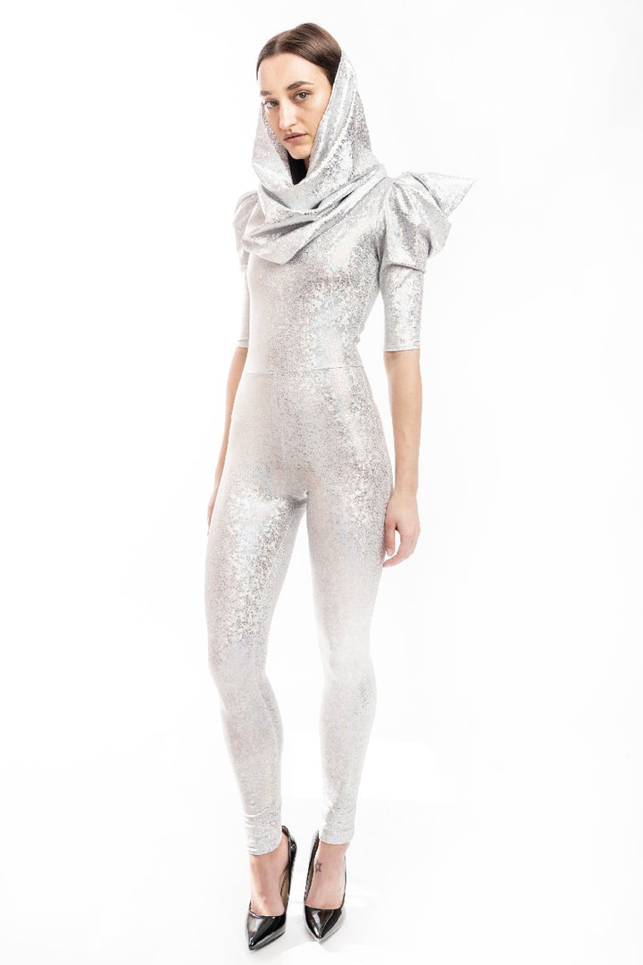 Holographic White Catsuit | Futuristic Festival Catsuit