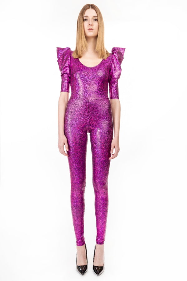 Holographic Pink Catsuit | Luxury Designer Catsuit