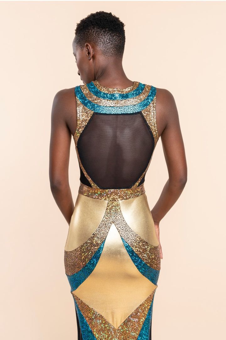 Rockstar Cleopatra Gown | Gold & Turquoise Red Carpet Dress