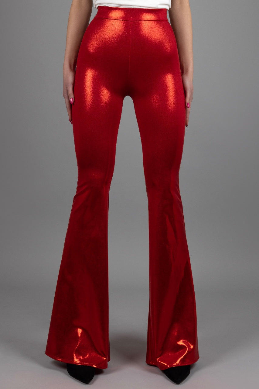 High Waist Jeans Back Flare Leggings, Red