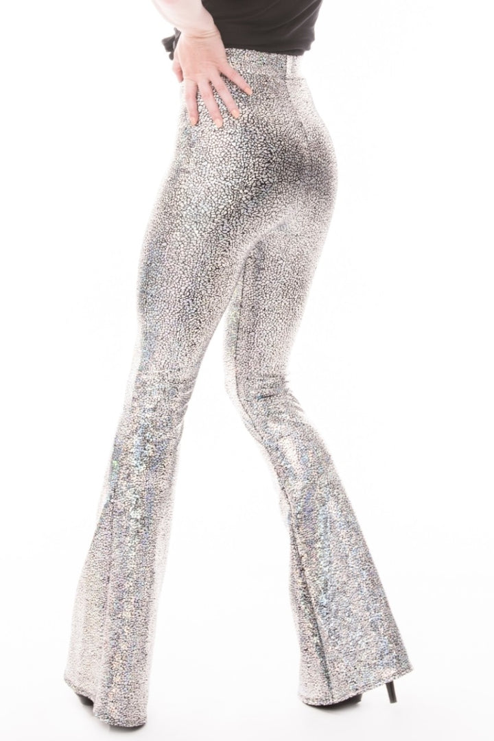 Holographic Silver Bell Bottom Leggings | 70's Retro Futurism 