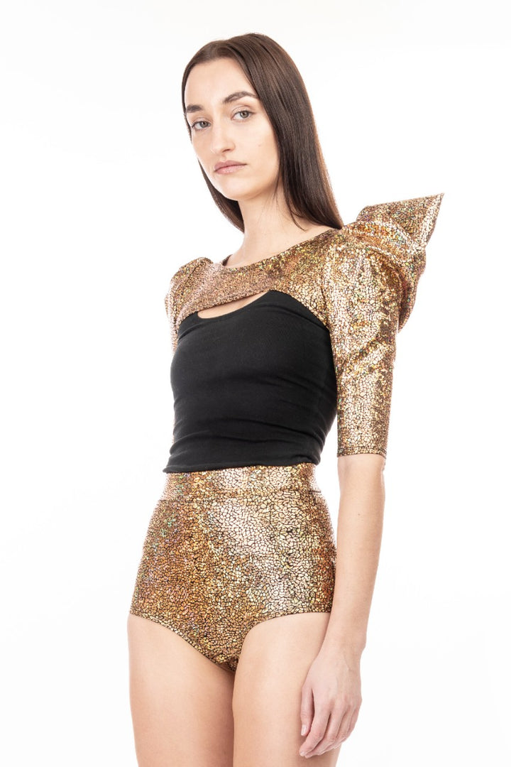 Holographic Gold High Waist Hotpants | Sexy Pole Dance Clothing