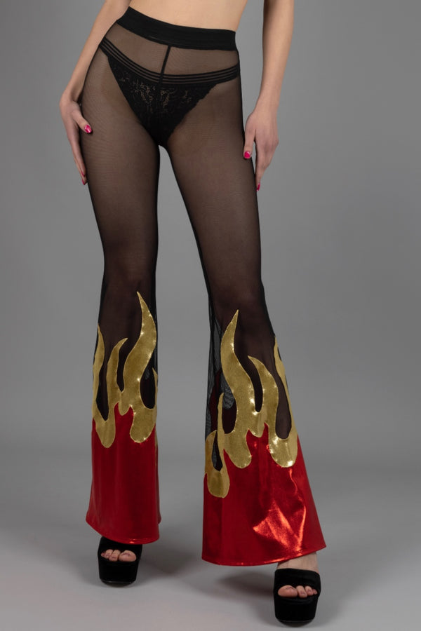 Hellfire Sheer Bell Bottom Leggings