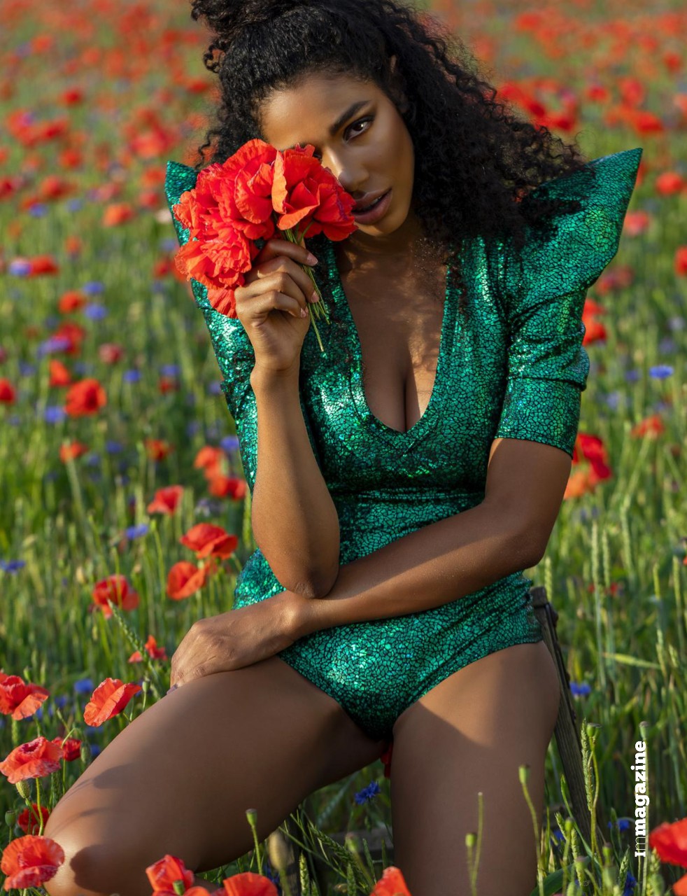 Green Holographic Bodysuit With Pointy Puff Sleeves | Germany's Next Top Model 