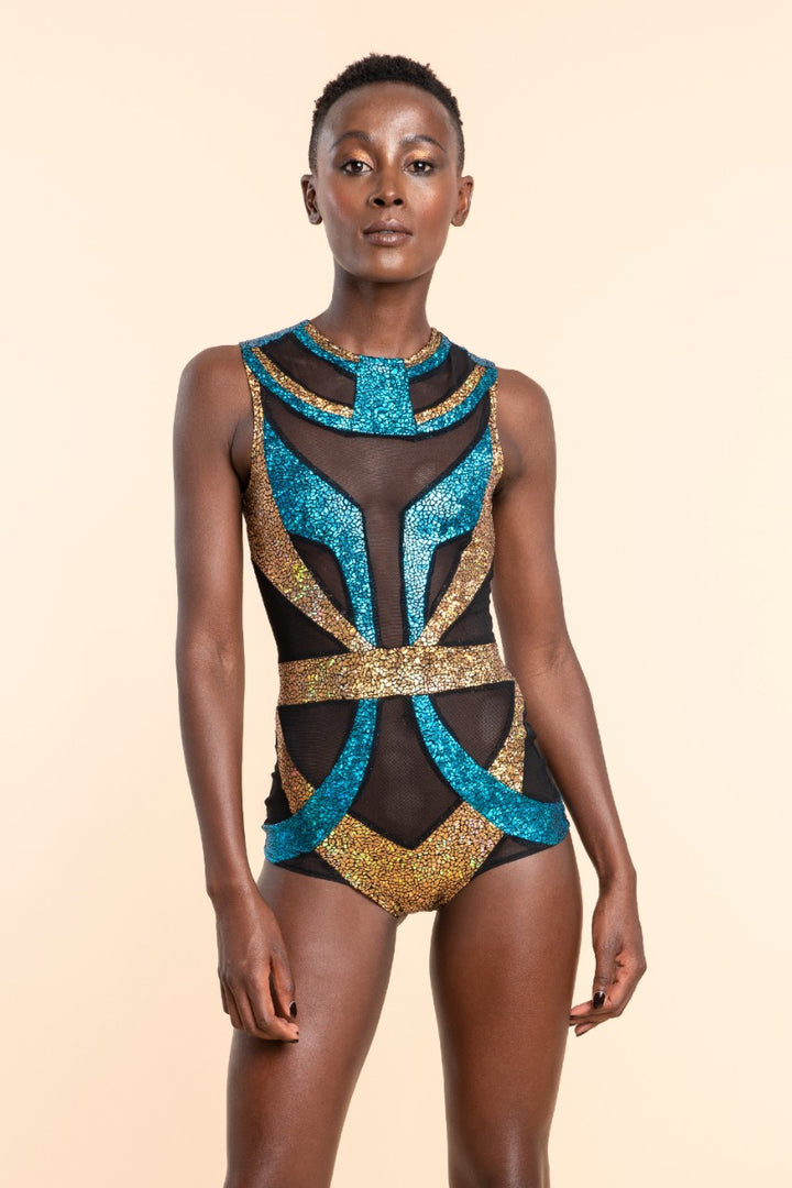 Egyptian Goddess Dance Costume | Holographic & Sheer Bodysuit