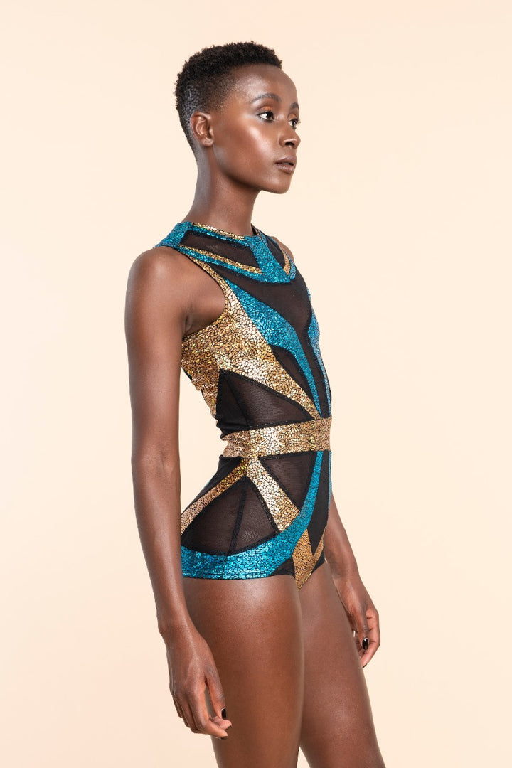 Egyptian Goddess Dance Costume | Holographic & Sheer Bodysuit