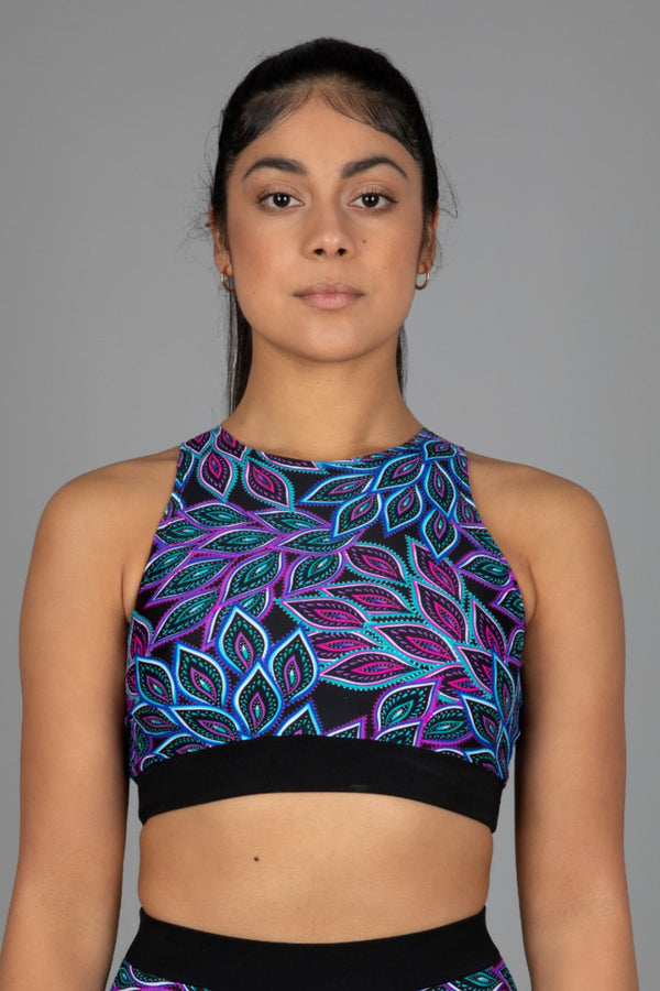 Peacock Feather Print Crop Top | Yoga Clothing