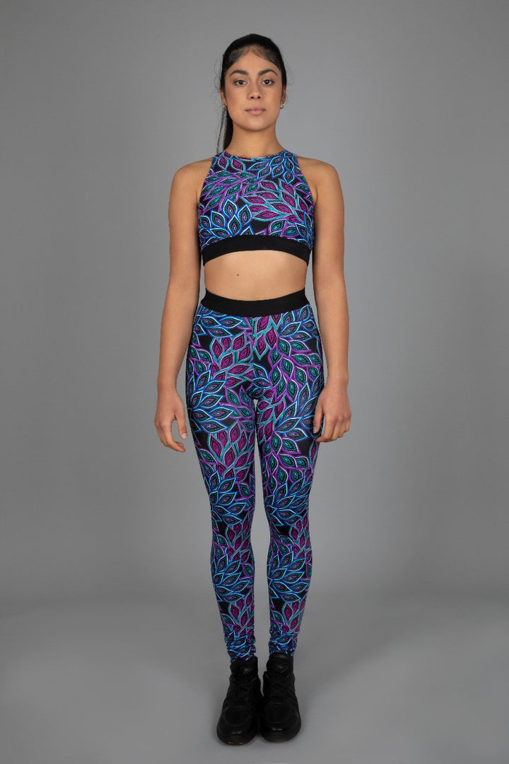 Psychedelic Peacock Print Yoga Set Of Crop Top & High Waist Leggings