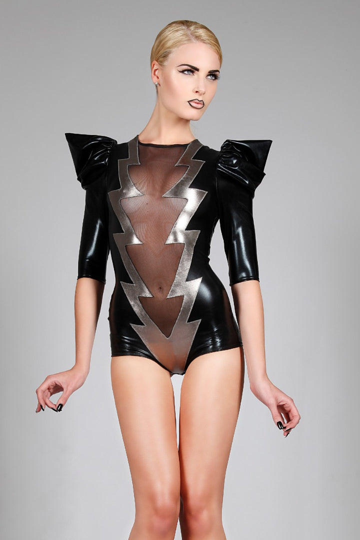 Lightning Bolt Bodysuit | Women's Glam Rock Stage Outfit | David Bowie Costume