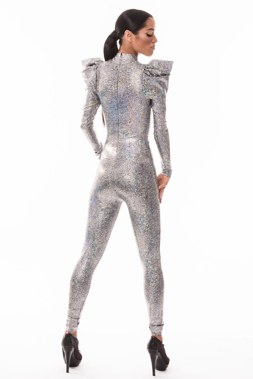 Signature Long Sleeve Catsuit, Silver