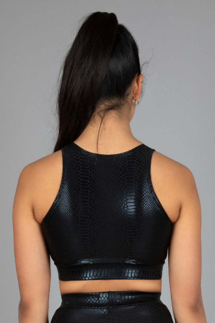Black Mamba Metallic Snake Print Crop Top