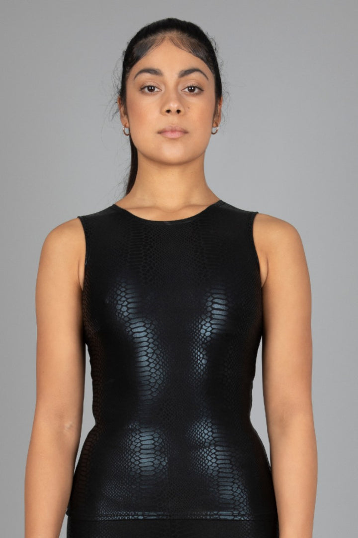 Metallic Black Snake Print Spandex Top | Black Mamba Tank Top