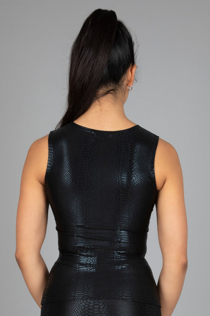 Metallic Black Snake Print Spandex Top | Black Mamba Tank Top