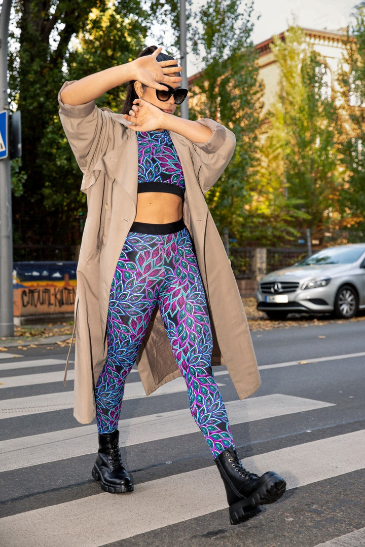 Peacock Print High Waist Leggings | Psychedelic Feather Print Leggings