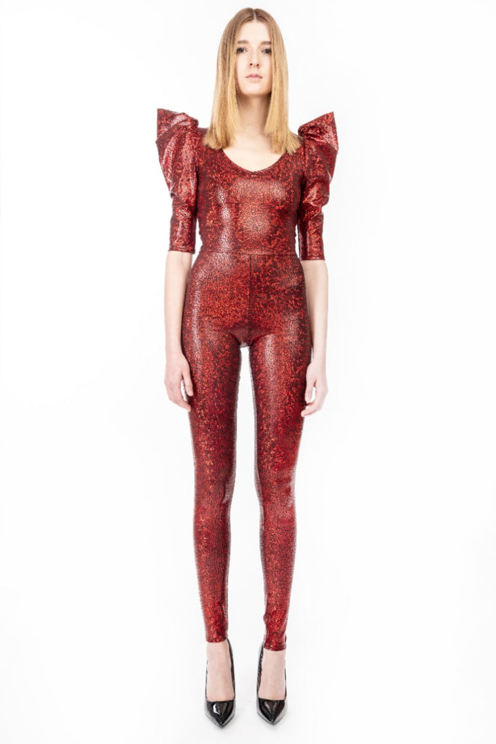 Red Holographic Catsuit | Luxury Designer Catsuit 