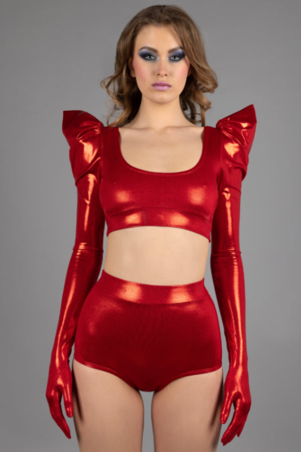 Glove Sleeve Crop Top, Red