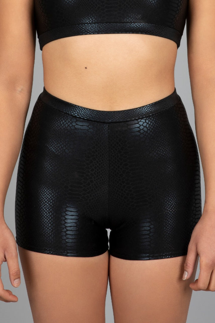 Black Mamba Snake Print Shorts For Dance Or Yoga