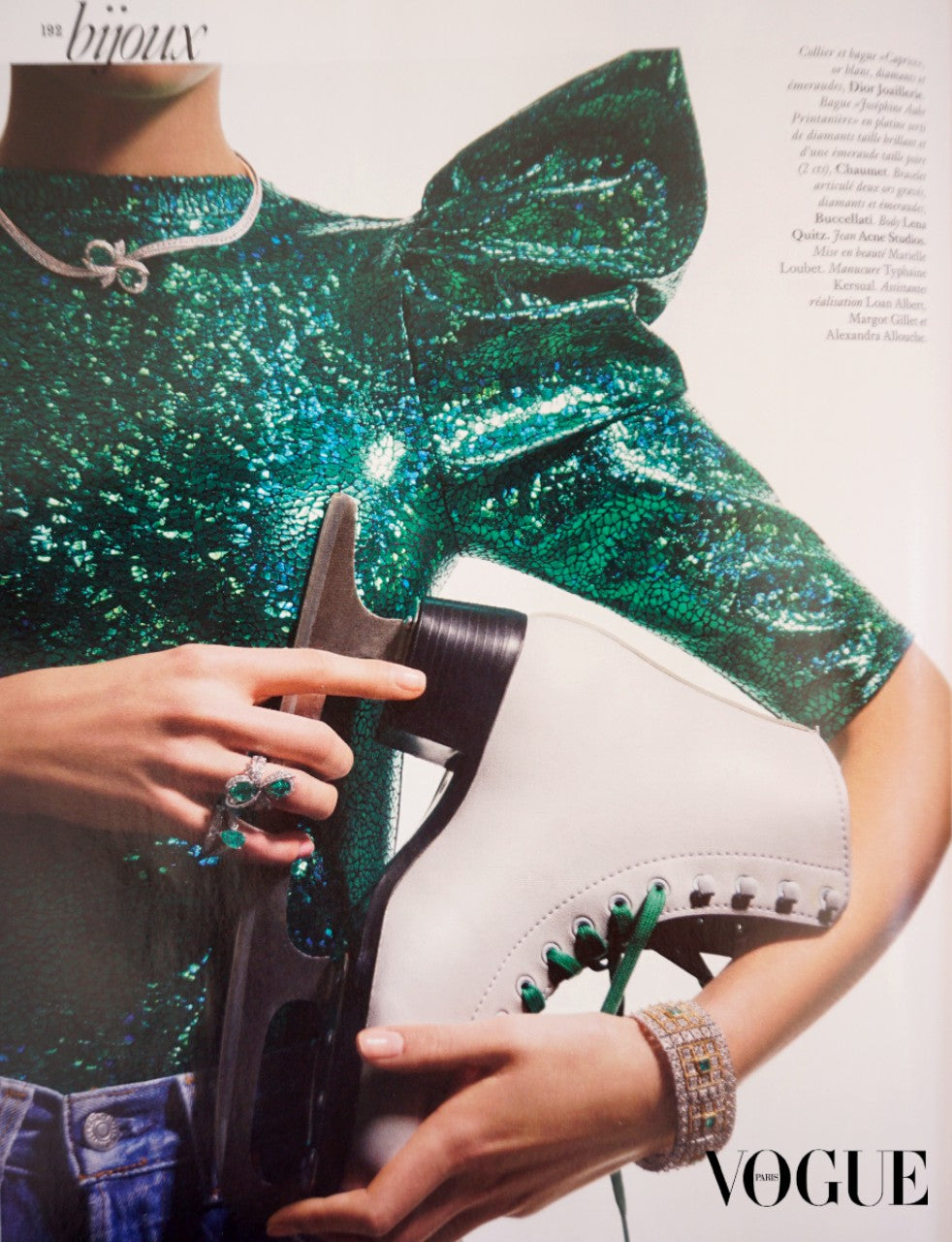 Green Holographic Bodysuit With Pointy Puff Sleeves